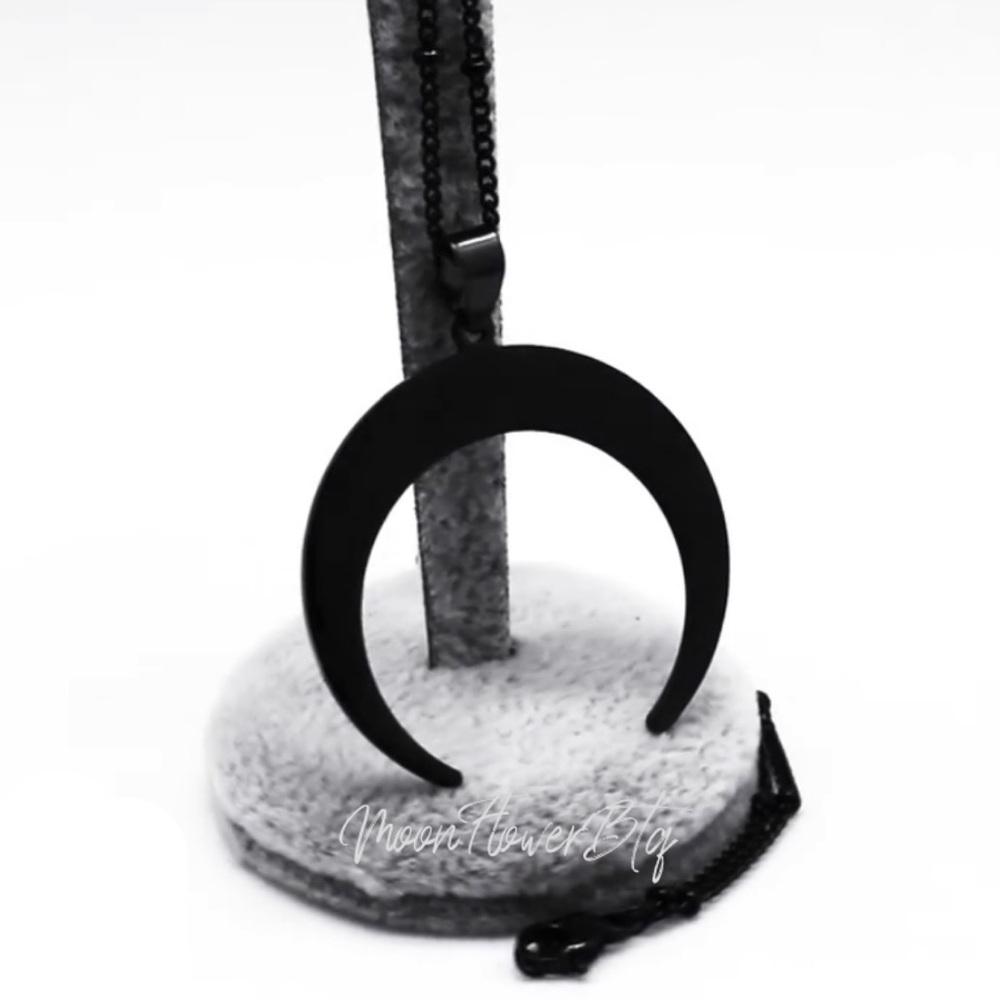 Large Black Goth Moon Pendant Necklace - Picture 4 of 7